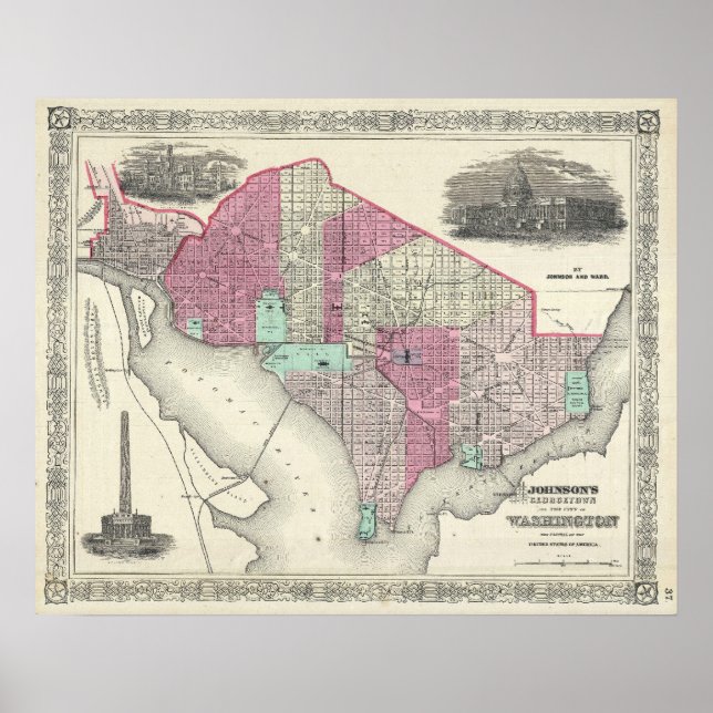 Poster Carte vintage de Washington (1866) (Devant)