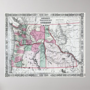 Poster Carte vintage de Washington, de l'Orégon et de