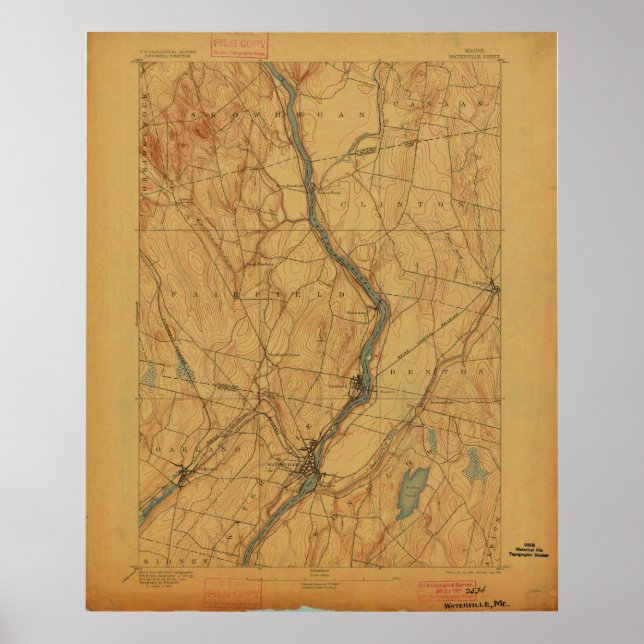 Poster Carte Vintage de Waterville Maine (Devant)