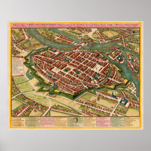Poster Carte vintage de Wroclaw Pologne (1752)