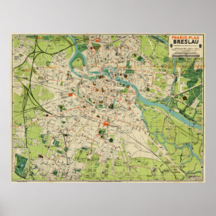 Poster Carte vintage de Wroclaw Pologne (1910)
