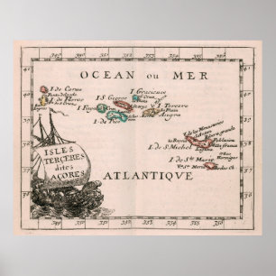 Poster Carte vintage des Açores (1682)