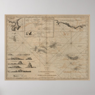 Poster Carte Vintage des Açores (1775)