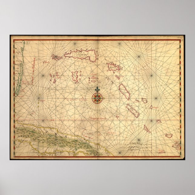 Poster Carte vintage des Bahamas (1650) (Devant)