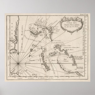 Poster Carte vintage des Bahamas (1764)