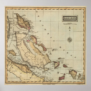 Poster Carte vintage des Bahamas (1823)