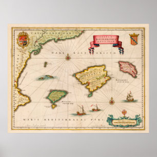 Poster Carte vintage des Baléares (1640)