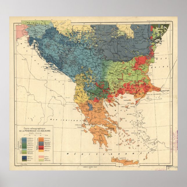 Poster Carte vintage des Balkans (1918) (Devant)