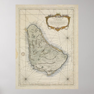 Poster Carte vintage des Barbade (1758)