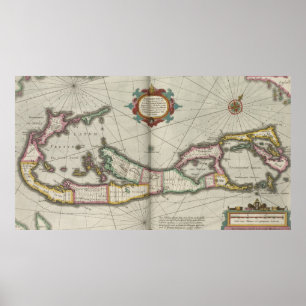 Poster Carte vintage des Bermudes (1638)