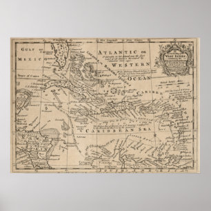 Poster Carte vintage des Caraïbes (1763)