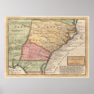 Poster Carte vintage des Carolinas (1746)
