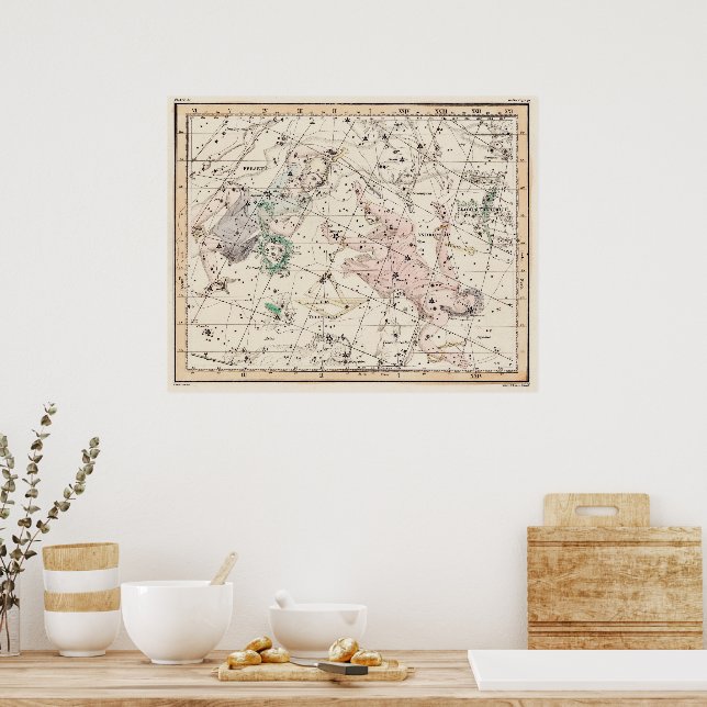 Poster Carte vintage des constellations de Persée et d'An (Cuisine)