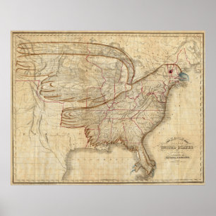 Poster Carte vintage des Etats-Unis Eagle (1833)