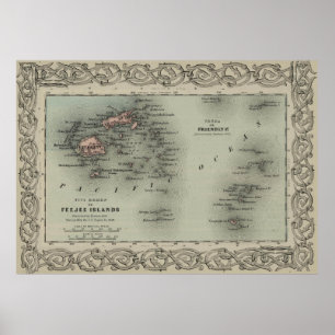 Poster Carte vintage des Fidji (1869)