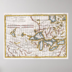 Poster Carte vintage des Grands Lacs et du Canada (1780)