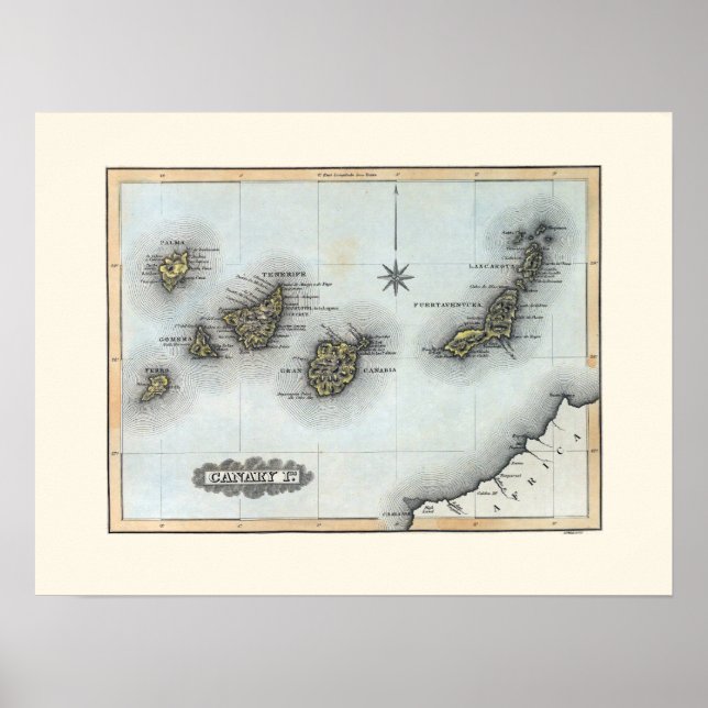 Poster Carte vintage des îles Canaries (Devant)