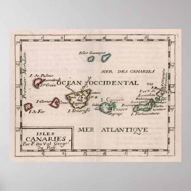 Poster Carte vintage des îles Canaries (1682) (Devant)