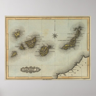 Poster Carte vintage des îles Canaries (1823)