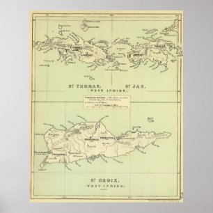 Poster Carte vintage des Îles Vierges (1853)