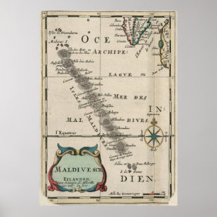 Poster Carte vintage des Maldives (1705)