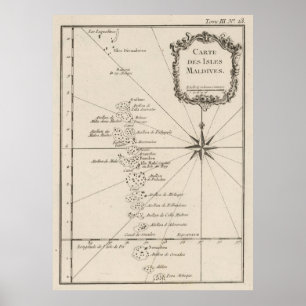 Poster Carte vintage des Maldives (1764)