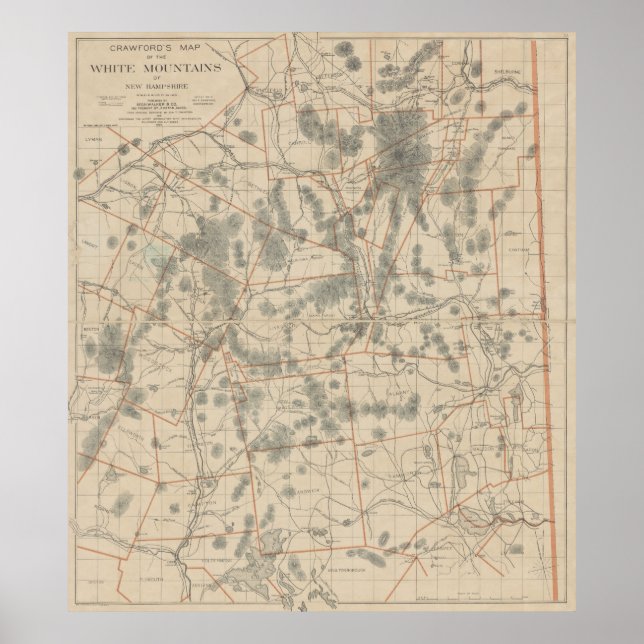 Poster Carte vintage des Montagnes Blanches (1896) (Devant)