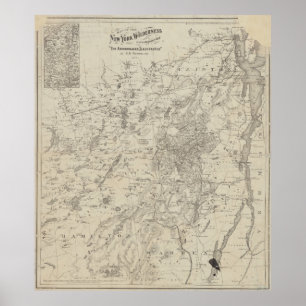 Poster Carte vintage des montagnes d'Adirondack (1874)