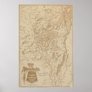 Poster Carte vintage des montagnes d'Adirondack (1880)