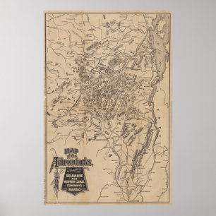 Poster Carte vintage des monts Adirondack (1880) V.2