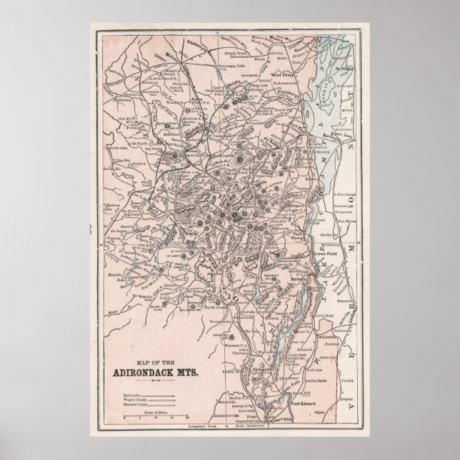 Poster Carte vintage des monts Adirondack (1901) (Devant)