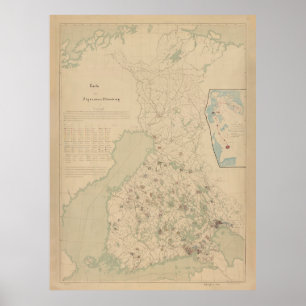 Poster Carte vintage des noms de famille finlandais et fi