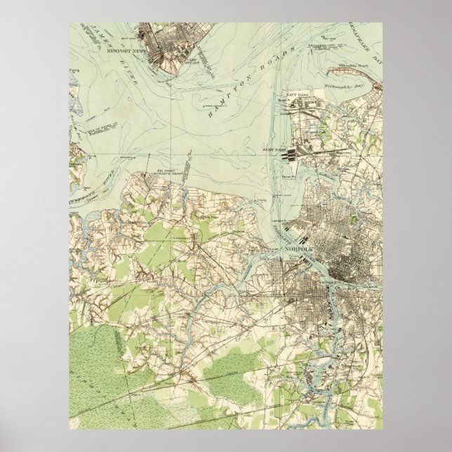 Poster Carte vintage des routes Hampton (1918) (Devant)