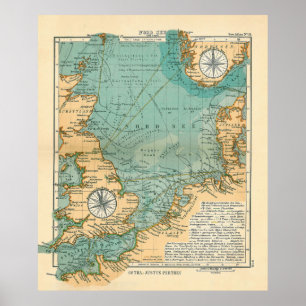 Poster Carte vintage des routes viking et nordiques de la