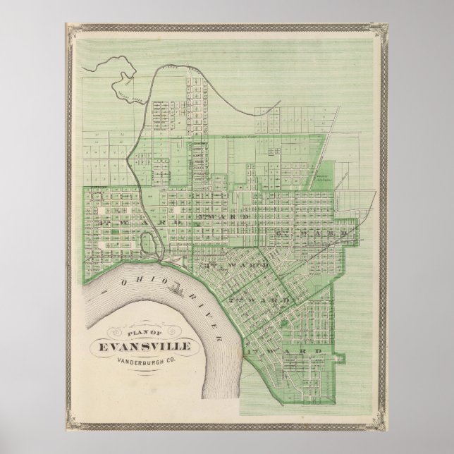 Poster Carte vintage d'Evansville Indiana (1876) (Devant)