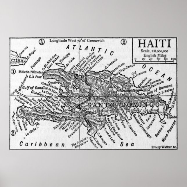 Poster Carte vintage d'Haïti (1911) (Devant)