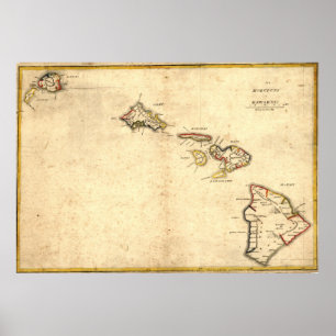 Poster Carte vintage d'Hawaï (1837)