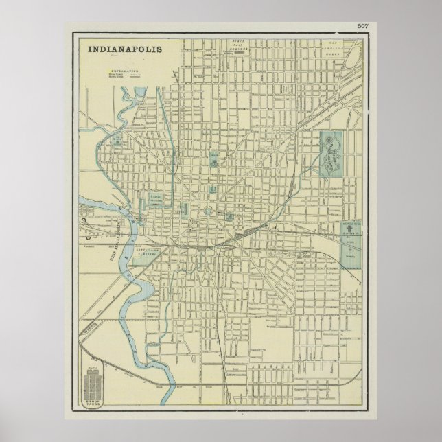 Poster Carte vintage d'Indianapolis Indiana (1901) (Devant)
