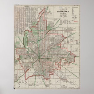 Poster Carte vintage d'Indianapolis Indiana (1921)