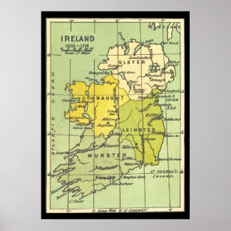 Poster Carte vintage d'Irlande vers 1603-1714