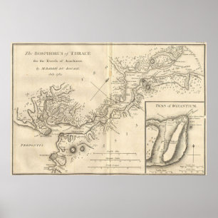 Poster Carte vintage d'Istanbul Turquie (1784)