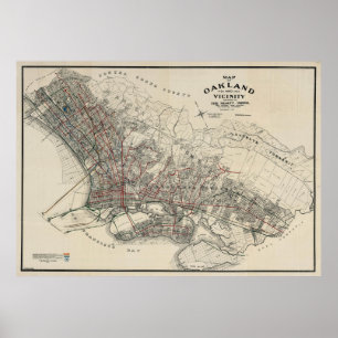 Poster Carte vintage d'Oakland CA (1912)