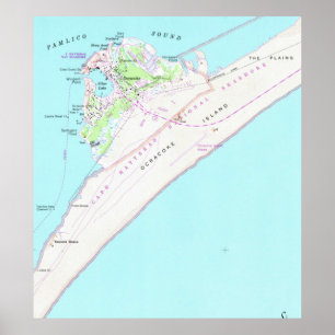 Poster Carte vintage d'Ocracoke la Caroline du Nord