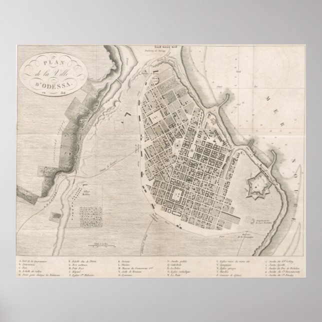 Poster Carte vintage d'Odessa Ukraine (1827) (Devant)