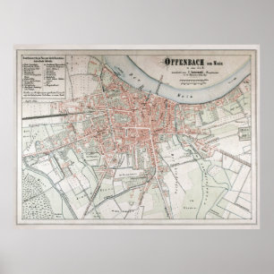 Poster Carte vintage d'Offenbach am Main Germany (1861)