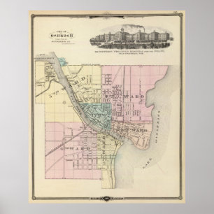 Poster Carte Vintage d'Oshkosh WI (1878)