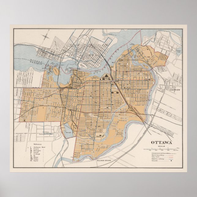 Poster Carte vintage d'Ottawa Canada (1915) (Devant)