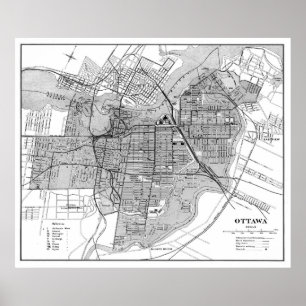 Poster Carte vintage d'Ottawa Canada (1915) BW