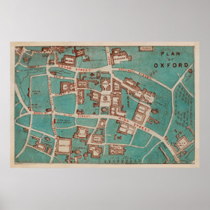 Poster Carte vintage d'Oxford Angleterre (1860)