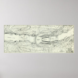 Poster Carte vintage du barrage de Hoover (1930)